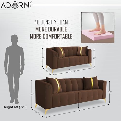 Image of Adorn India Premium Mystic - 3 Years Warranty - 3+2 Sofa Set Velvet Suede Fabric - Brown