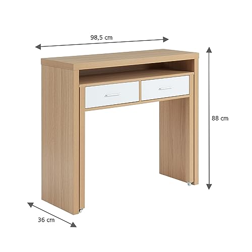 Bureau extensible BAÏTA Studio blanc et chêne de 98.5cm pour espace de travail - 4
