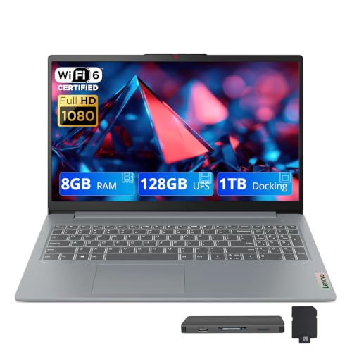 Image of Lenovo IdeaPad Slim 3 15.6 inch FHD Display Laptop, Intel Core i3-N305, 8GB LPDDR5, 1.12TB Storage(128GB UFS+1TB Docking Station Set), Intel UHD Graphics, Windows 11 Home, Numeric Keypad, WiFi 6, Grey