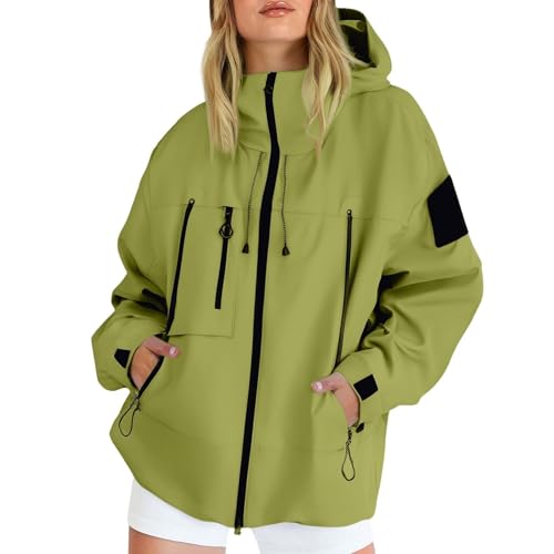 Gabardina Mujer Tallas Grandes Deporte Otoño Chaqueta Mujer Montaña Patchwork Outdoor Ropa De Agua Ligera Colores Contrastantes Poncho Lluvia Moto Sencillo Oktoberfest 1#Verde L