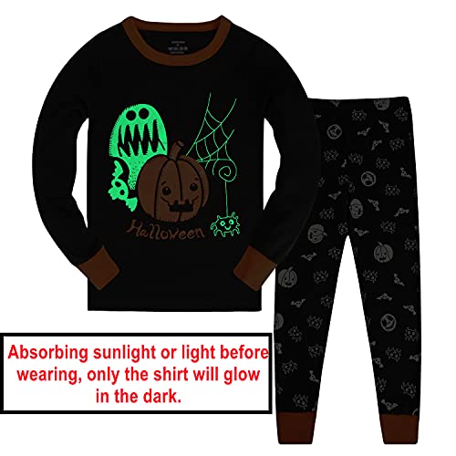 LXKA Kids Halloween Pyjamas Boys Girls Pjs Glow in The Dark Skeleton Pumpkin Sleepwear Unisex 100% Cotton Long Sleeve 2 Pieces Clothes Nightwear 2-8 Years - Image 2