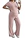BLENCOT Women's Summer Maternity Clothes Sets 2 Piece Outfits Lounge Set Ribbed Knit Short Sleeve Pregnancy Set Pajama Sets Pink XL