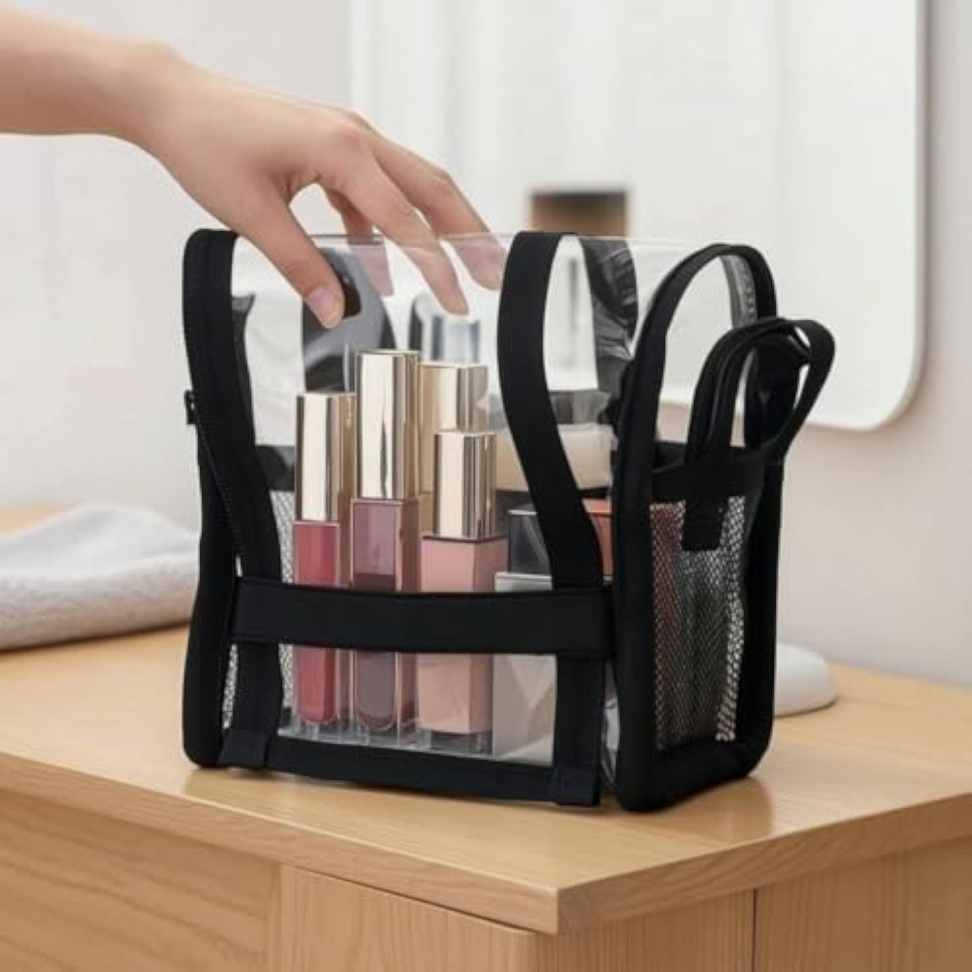 Easy to Clean Cosmetic Case, Double Layer Transparent Makeup Bag