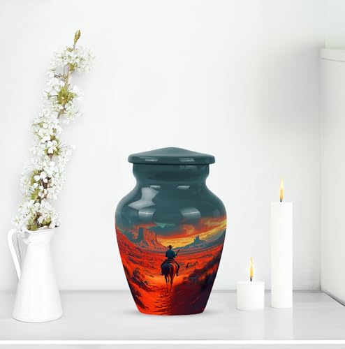 Image of Cowboy Urn- Small Urn for Human Ashes Keepsake - Urn for Ashes Adult Male - Urn for Ashes for Women - Cremation Keepsakes for Ashes - Size 3 Inch, Pack of 1