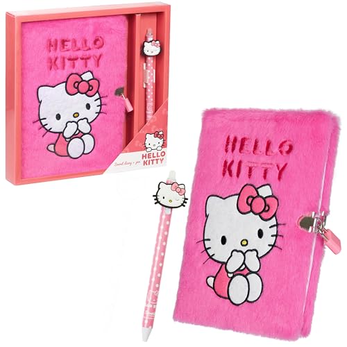 Hello Kitty Diary with Lock and Key for Girls Teens Womens Secret Notebook Journal Pen (Pink)