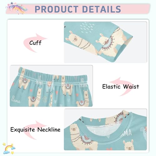 Pajama Sets Long Sleeve Llama Pattern with Hearts Soft Comfy Sleepwear 2 Piece PJS 3-8T4