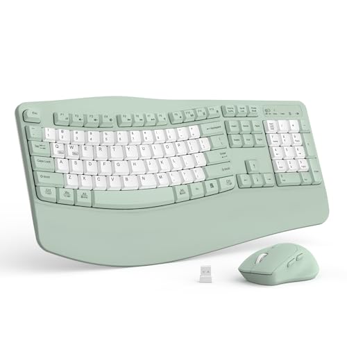 Wireless Keyboard and Mouse Combo,2.4G Full Size Wave Keys Ergonomic