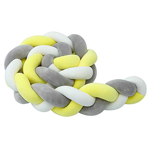 DQMEN CojíN Largo De Nudo Trenzado Para Bebé, Para GuarderíA, Cama, Cuna, Valla De Seguridad, Cochecito De Bebé, DecoracióN De HabitacióN (Blanco+amarillo+gris, 100cm/39in)
