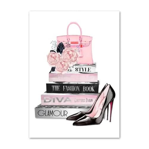 Stampa Su Tela Moda Chic Parigi Tema Tela Arte Murale Profumo Unghie Libro Trucco Motivi Per Soggiorno E Salone Arredamento Regalo, 70X100Cm Senza Cornice