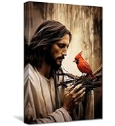 CXHOSTENT Jesus Canvas Wall Art Bird In The Hands Of Jesus Canvas Prints Cardinal Picture Christi...