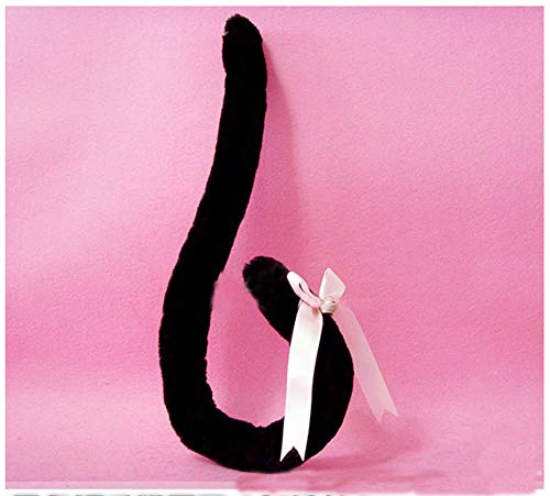 Halloween Lovely Party Anime Cosplay Costume Neko Cat Tail 60cm White Black (Tail with silver bell, Black)