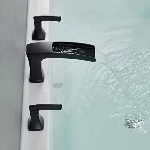 Artiqua Roman Tub Faucet Waterfall Tub Filler Black Deck Mount Bathtub Faucets 3 Hole Brass Bathroom Faucets With 2 Handles #TOP4