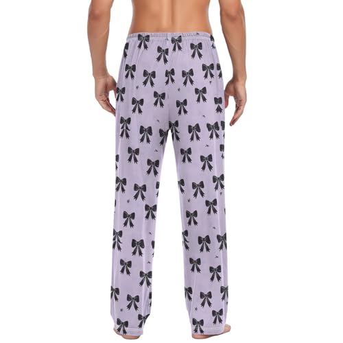 Men's Black Bows Pajama Pants with Elastic Waistband | Soft Lounge Sleepwear | Breathable Sleep Pants for Home（157）2