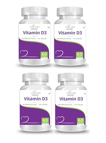 nature's velvet Vitamin D-3 600 IU for Bone and Teeth Health, 60 Softgels - pack of 4