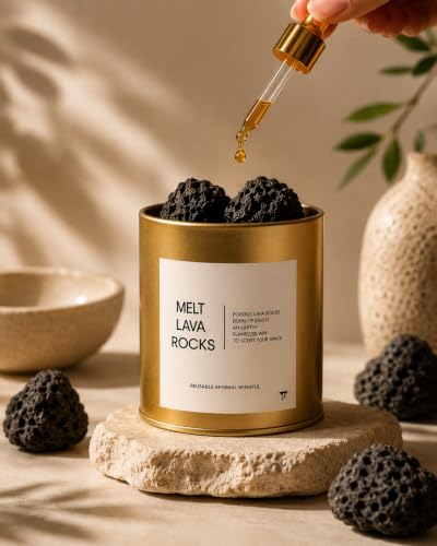 Image of MELT Lava Rocks Air Freshener for Home with Premium Gold Metal Jar | Essential Oil Diffuser Stones for Bedroom, Bathroom, Office, Living Room | Long Lasting Home Fragrance