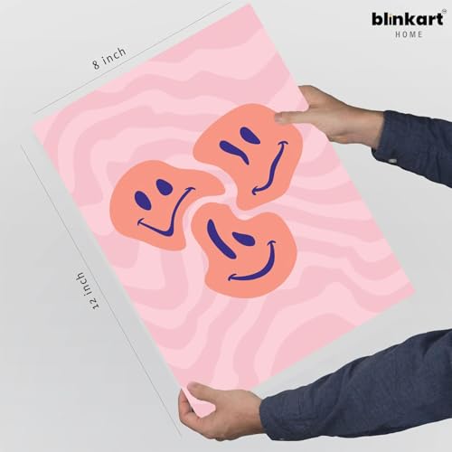 Image of BLINKART Smiley Face Aesthetic Modern Art Walls With Frame | Natural Wood Texture | Living Room Bedroom Office Wall Decoration | Poster Home Decor Frames Wall Bedroom | 12x8 Inches (D574)