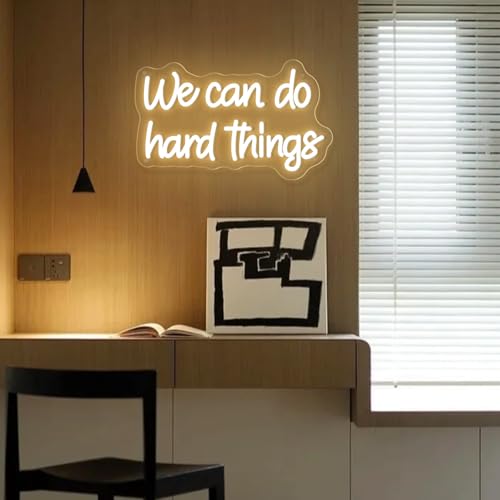 Image of We Can Do Hard Things Neon Sign Warm White Dimmable LED Neon Signs for Kids Bedroom Inspirational Letter Neon Light for Office Classroom Lights up Signs For Wall Decor
