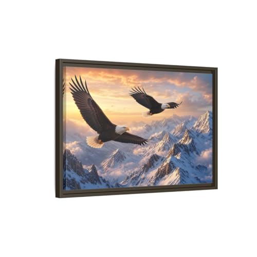 Tableau aigle montagne sur toile encadree espresso 60x40 cm horizontal