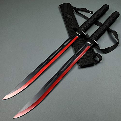 2 PCS Tactical Machetes, Tactical Fixed Blade Survival Katana Sword Set. for Camping, Collections, Gifts, Survival Tool Gear (Red-A)