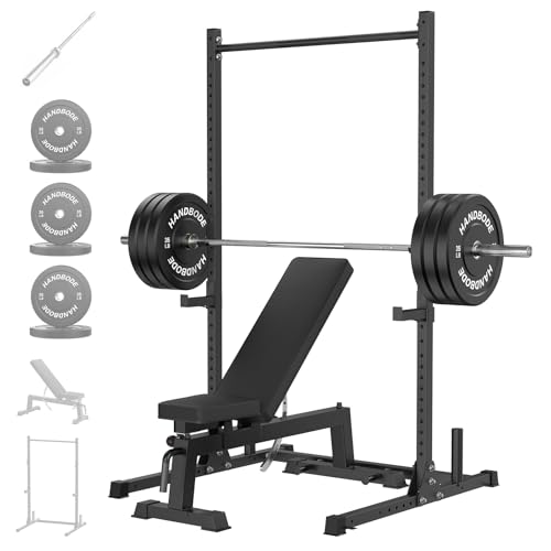 Image of Squat Rack with Pull Up Bar, Adjustable Power Racks for Home Gym, 800 lbs Capacity Bench Press Rack, Fits 6 & 7 FT Barbells for Strength Training