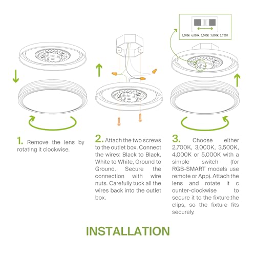 ASD 18 Inch LED Flush Mount Ceiling Light Fixture for Bedroom, 35W 1992LM 5CCT 2700K-5000K, Triac Dimmable Lights, Dining, Living Room, Kitchen Lamps, Modern Home Lighting Fixtures, Nickel, ETL by ASD - Used condition - Image 9