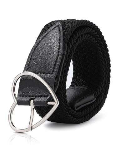 AWAYTR Girls Stretchy Braided Belt - Heart Buckle Golf Softball Belts for Girls Aged 3-18 Years