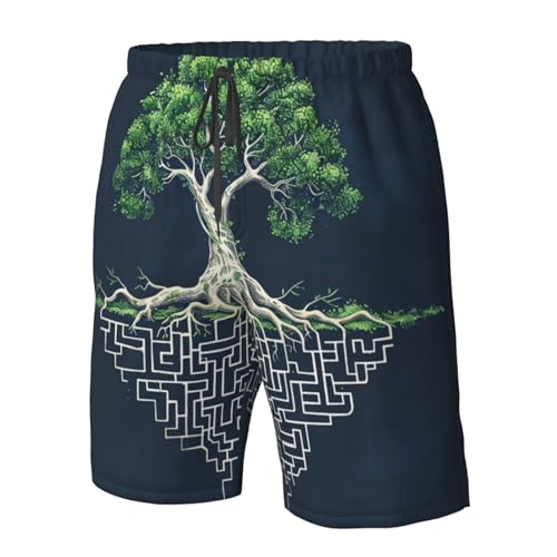 Men's Quick Dry Swim Shorts Tree of Life Maze Mystery Nature Blue Beach Trunks with Pockets4