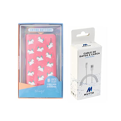 Mr Wonderful Pack Power Bank, Slimmest USB 6 000 mAh Batterie Externe Licornes + câble de données USB-Lightning