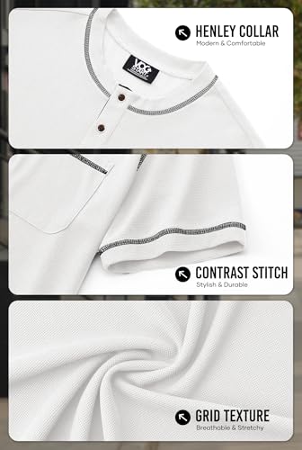 Mens Henley Shirts Casual Waffle Stretch Summer T-Shirt with Pocket (S-XXL) 6
