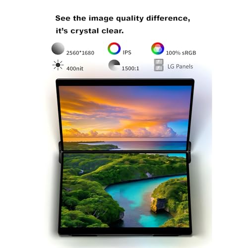 Image of EHOMEWEI X2 Air Touchscreen Portable Dual Monitor 2.8K 90Hz QLED with Stylus Pen 14.2 inch*2 IPS 2520 * 1680 Display, 400 Nit Brightness 1500:1, 100% sRGB, for Office /Home /Travel Laptop Extender Screen