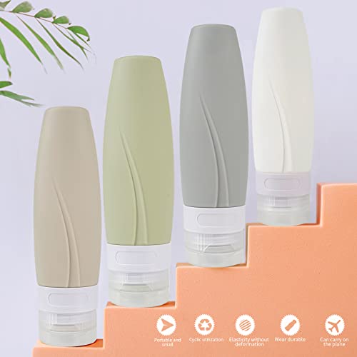 JasCherry Flacon en Silicone Vide Bouteilles de Voyage 4 Pièces Set pour Le Parfum, Shampooing, Lotion, Savon Shampo etc - (Capacité 90ml)