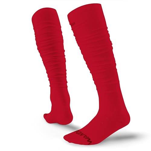 WANDER Football Scrunch Socks for Men - Extra Long Sport Socks 2 Packs, Cotton Ankle Support Padded for Youth Adult 6-9/10-13