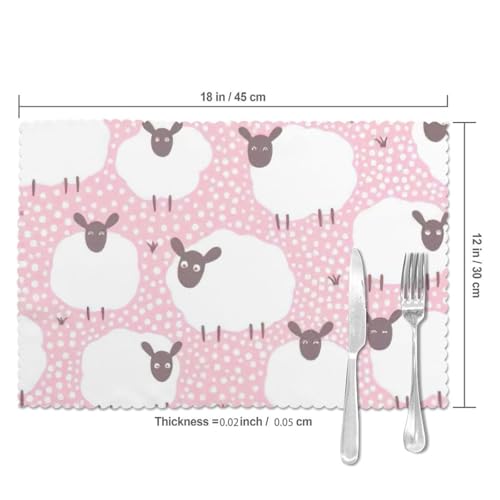 Set de table en polyester durable aux finitions soignées rose - 6