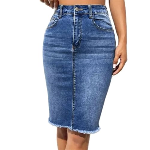 Women High Waist Denim Tassel Decoration Hem Wrap Hip Half-Body Dsummer Daily Casual Skirt