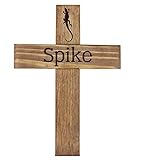 Personalized Pet Name Memorial Cross - Wood Burial Grave Marker - Lizard, Dog, Cat, Rodent