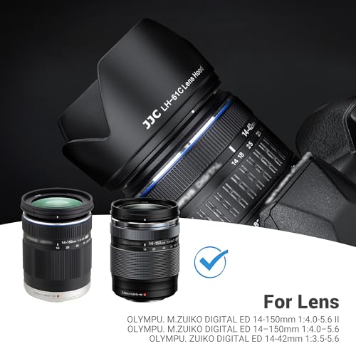 Image of JJC Lens Hood for Olympus 14-150mm, Zuiko 14-42mm &M.Zuiko ED 14-150mm Lens | Replaces Olympus LH-61C Hood, Reversible, Compatible with 58mm Filter /Cap, Reduces Lens Flare, Anti-Scratch, Durable ABS
