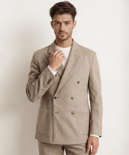 2 Piece Double Breasted Men's Suits Herringbone Tweed Suits for Men Retro Peak Lapel Blazer Wedding Prom Jacket Pants Set4