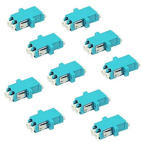 LC Fiber Optic Adapter - LC to LC Duplex Multimode OM3 OM4 OM5 Coupler - 10 Pack - Aqua