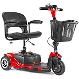 3 Wheel Mobility Scooters for Adults Seniors, Electric Powered Mobile Wheelchair, Folding Collapsible Compact for Travel, Seniors, Adults, Long Range Battery with Charger Basket Included (Red)