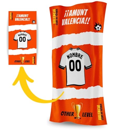 DEREGALOOS Toalla Personalizada con Nombre y Equipo de fútbol. Regalos Personalizados fútbol Valencia. Regalo Original para Aficionados del Fútbol. Regalo Mundial futbolistas.