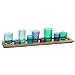 Creative Co-Op DA5406 Wood Tray with 9 Blue & Green Glass Votive Holders,Cool Blues