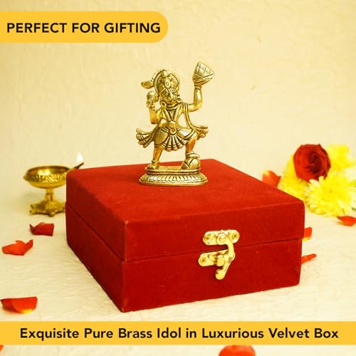 Image of Ekhasa 100% Pure Brass Hanuman Ji Murti in Luxury Red Velvet Gift Box God Idols for Gifting | Best Wedding Gifts for Marriage Couple, Marriage Gifts for Couples, Housewarming, Shop Opening Ceremony