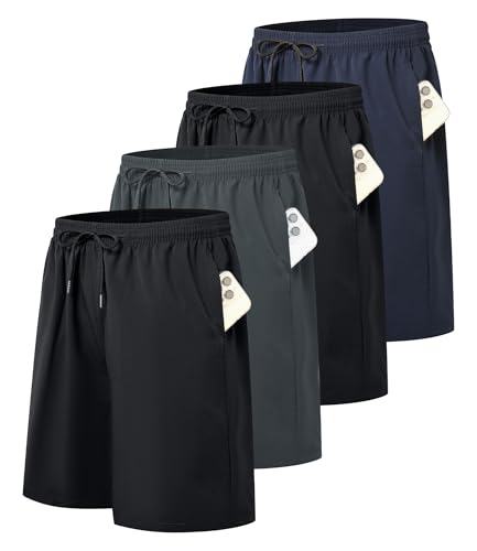 Kinglaman 4 Pack Mens Athletic Gym Workout Shorts Quick Dry Basketball Running Lightweight Shorts with Pockets 2 Black 1 Blue 1 Gray X-Large