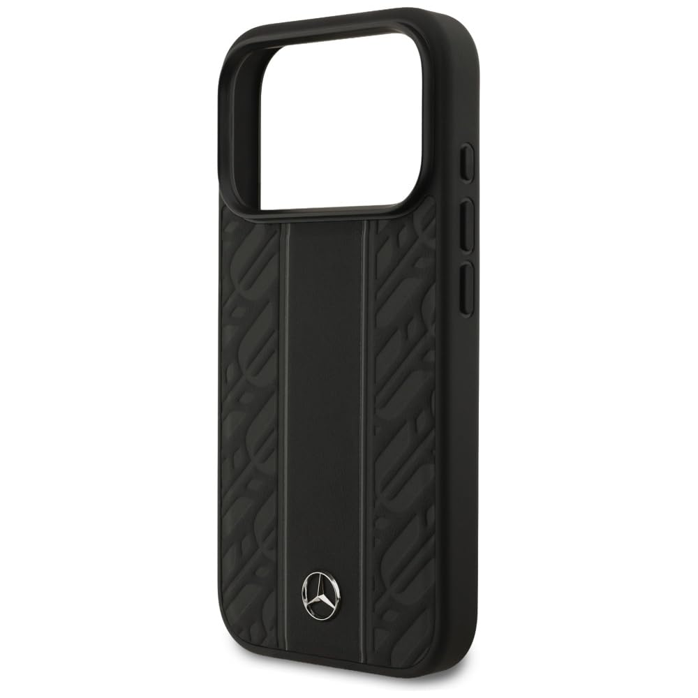 CG MOBILE Mercedes - Funda de piel con diseño de hojas de laurel compatible con MagSafe para iPhone 17 Pro (negro)