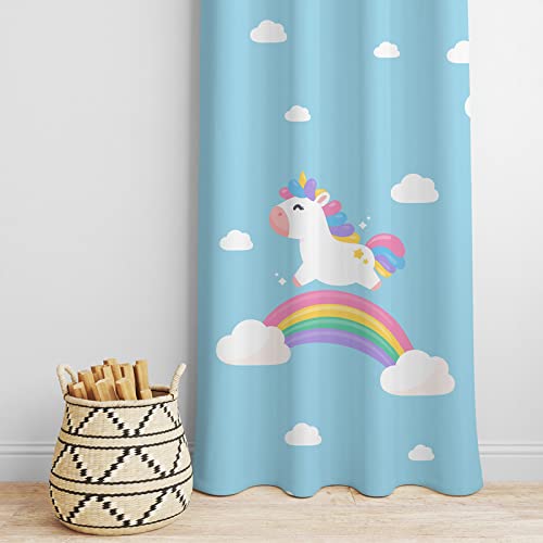 Peach Cuddle Opaque Rainbow Unicorn Printed Kids Curtains for Kids Room, Nursery, Bedroom Playroom (2 Panels, 4x7 Feet) Cute Curtain for Kids Room, Door Curtain, Grommet; Multicolor - Image 2 thumbnail