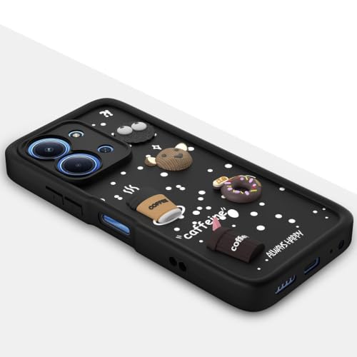 Image of Bintage Back Cover Compatible for Vivo Y21 5G / Vivo Y11 5G | Cute 3D Taddy Ball Bear Milk Cake Coffee Silicon Case Full Body & Camera Protection - Black