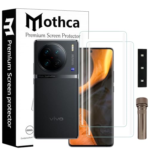Image of Mothca Curved UV Tempered Glass Screen Protector for Vivo X90 / X90 Pro | Transparent | Pack of 2 | Borderless Full Screen Coverage with UV Installation Kit
