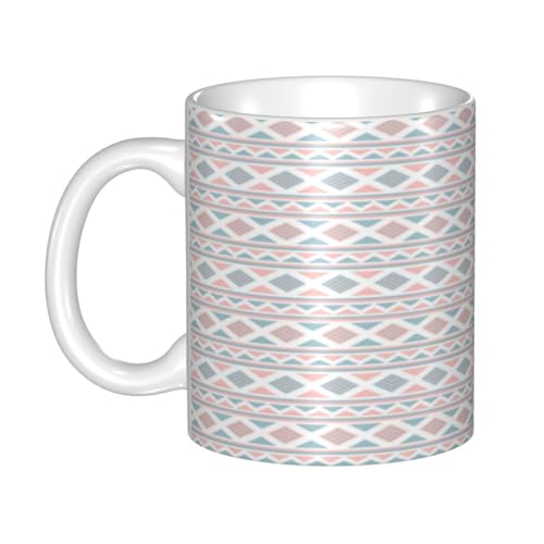 マグカップ - セラミックコーヒーカップ、ミルクカップ、(330ml) - 耐熱・耐寒性、大容量、軽量、環境に優しい - ギフトに最適(女の子向けエスニック柄、ピンク、ブルー、ボヘミアン風、ガーリッシュ、フォーク、抽象)