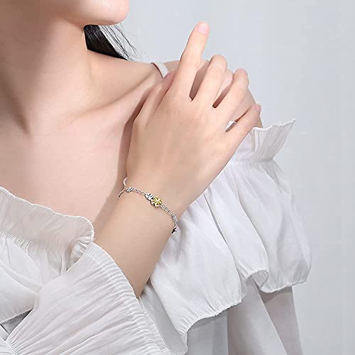 Image of JIANGXIN Lucky Four leaf clover 925 Sterling Silver Birthstone Chain Link Bracelet for Women Gemstone Jewelry Shamrock Birthday Gift 16+4cm