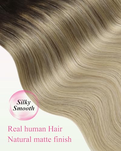 Image of YoungSee Human Hair Tape in Extensions, 24 Inch Tape in Hair Extensions Human Hair, Balayage Dark Brown with Blonde, Tape ins Human Hair Extension, Long Length, Straight Texture, 20pcs 50g